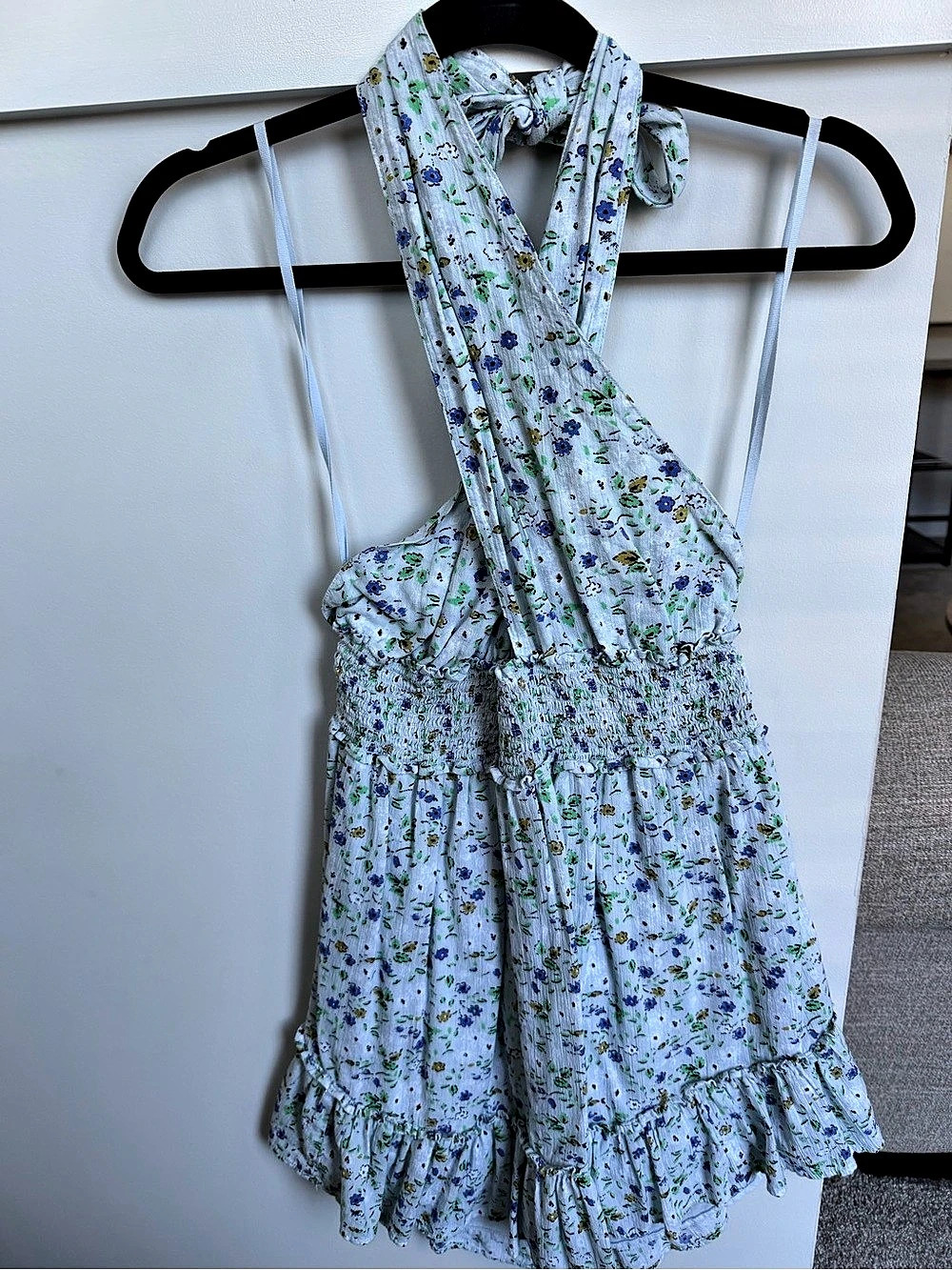 Free People Floral Mini Dress in Blue & White Size Medium